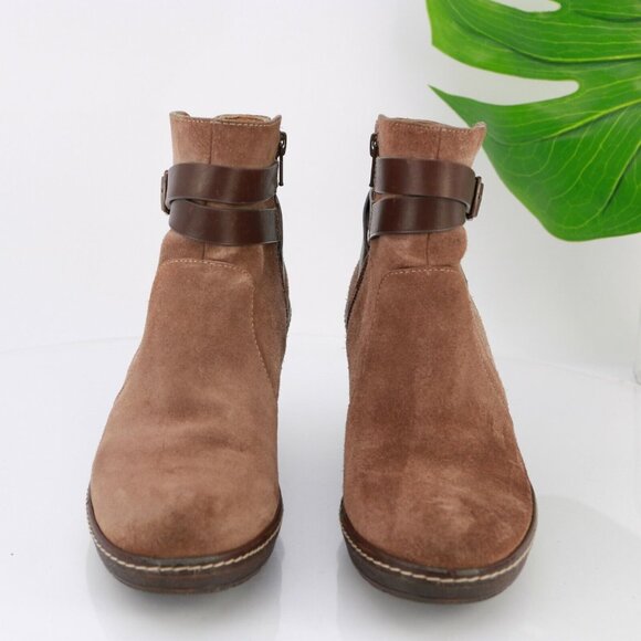 Sofft Womens Caralee Boot Size 9 Brown Suede Wedge Heel Bootie Ankle Strap Comfy - Picture 4 of 12